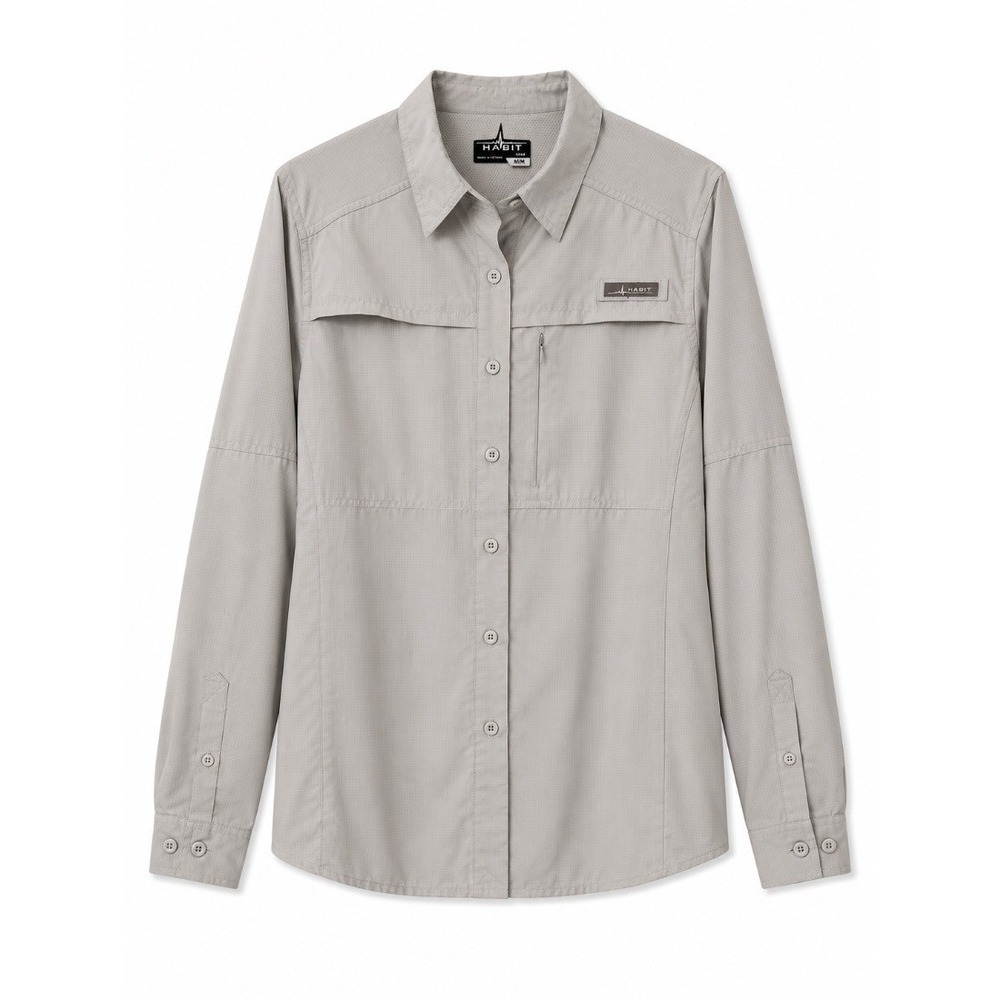 Habit Womens Fishing Shirt Blouse Gray Long Sleeve UPF 40 Outdoor Size M